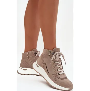 Dámská zimní obuv Dámské sportovní kotníkové boty na platformě z přírodního semiše Zazoo Zazoo bílá | kaki 3437611