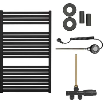 Radiátor CERANO - Koupelnový radiátorový set Vincenzo - kombinované vytápění, wifi tyč - boční jednobodové připojení - 400W - černá matná - 970x600 mm