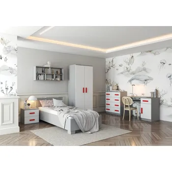 Dětský pokoj Idzczak Dětský pokoj Smyk II - sestava B šedá + bílá Vyberte rošt: Bez roštu, Vyber barvu: Červená
