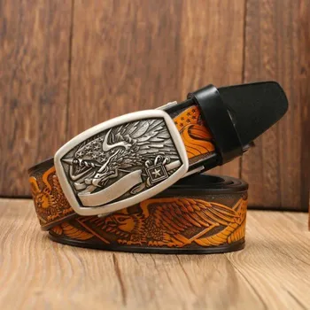 Opasek Pánský kožený pásek s orlem L481 120 cm 2