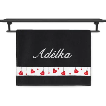 Ručník Malý ručník se jménem NA PŘÁNÍ 30x50 Srdíčka v závěsu černá