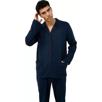 Pánské elegantní bavlněné pyžamo s knoflíky Vamp 23683 blue velikost L