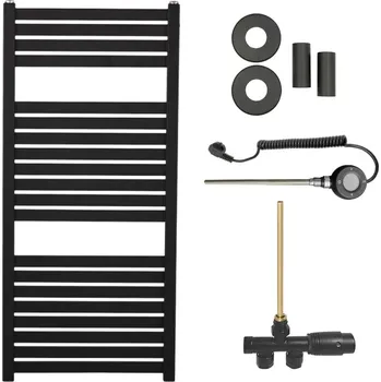 Radiátor CERANO - Koupelnový radiátorový set Vincenzo - kombinované vytápění, wifi tyč - boční jednobodové připojení - 300W - černá matná - 970x450 mm