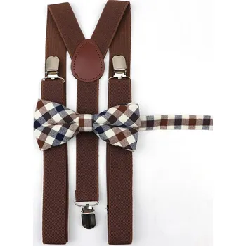 Svatební dekorace Unisex set – kšandy s látkovým motýlkem