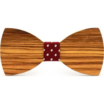 Svatební dekorace Dřevěný motýlek s červenou látkou s puntiky