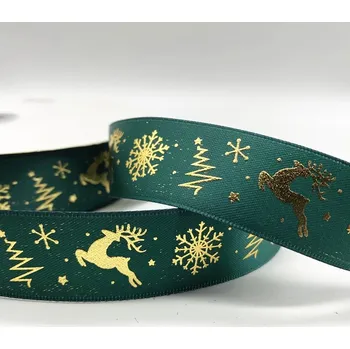 Svatební dekorace Vánoční stuha zelená se zeleným potiskem (sob) 4,5m