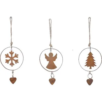 Vánoční ozdoba Ozdoba v kroužku, rez, balení obsahuje 3 kusy!|Ego Dekor