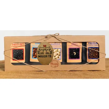 Dárková krabička Dárková sada křupavých preclíků a sladkých mandlí mix 5ks miluji Tě (Dárková sada křupavých preclíků a sladkých mandlí mix 5ks miluji Tě)