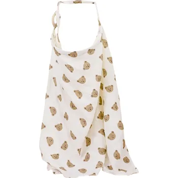 Bavlněná mušelínová zástěra na kojení 100 x 60 cm Bílá s medvídkovým potiskem Pro maminky a miminka Ochrana a pohodlí při krmení