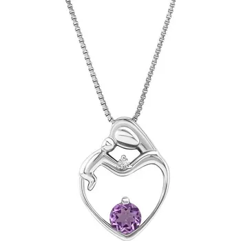 Šperk Stříbrný přívěsek matka a dítě s ametystem a diamantem Ella