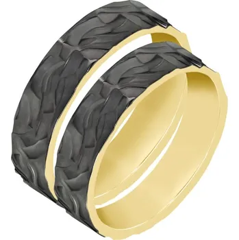 Prsten Zlaté snubní prsteny s reliéfním povrchem a černým rutheniem Jamone