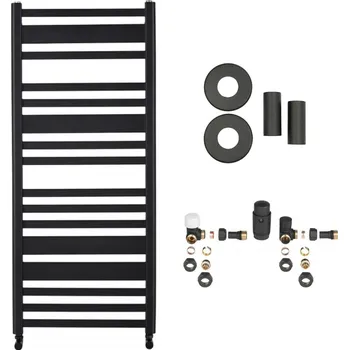 Radiátor CERANO - Koupelnový radiátorový set Enrico - kombinované vytápění, wifi tyč - boční jednobodové připojení - 559W - černá matná - 1210x550 mm