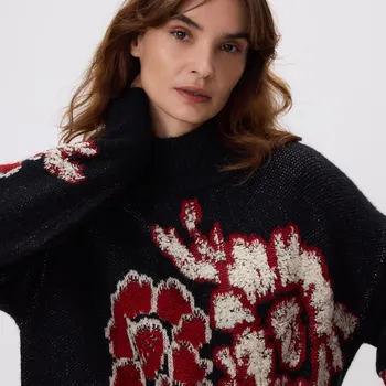 Dámský svetr Reserved - Vzorovaný svetr s příměsí vlny - černý - 476IK-99X - 476IK-99X-XS