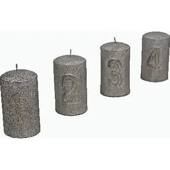 Bytová dekorace Svíčka adventní s číslem 4, stříbrná, průměr 6 x výška 10 cm|Ego Dekor