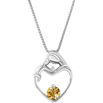 Přívěsek Stříbrný přívěsek matka a dítě s citrínem a diamantem Ella