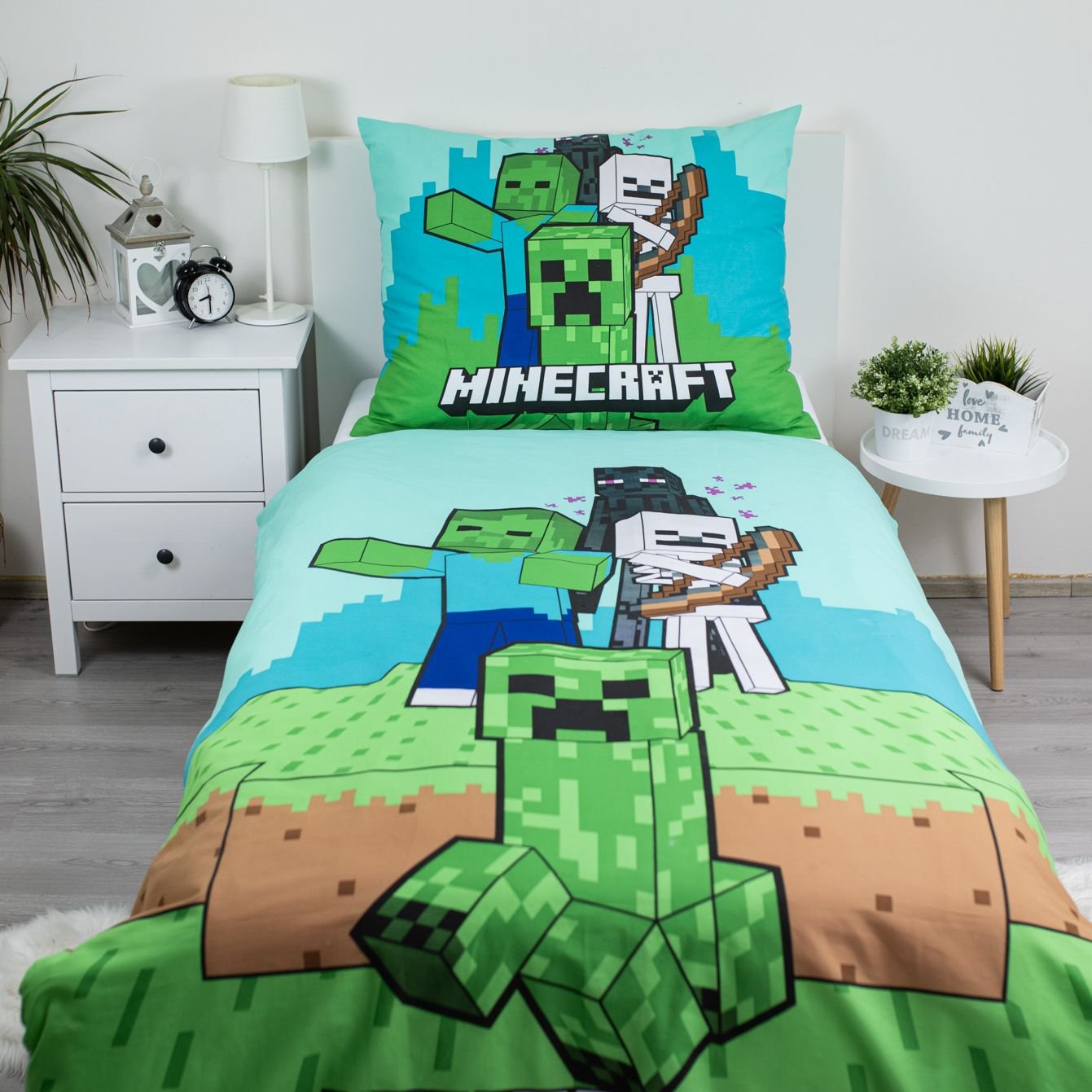 Ložní povlečení bavlněné Minecraft Mobs Here, 140 x 200 + 90 x 70, Zip