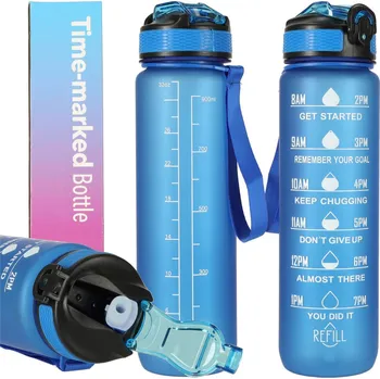 Svatební dekorace Láhev na vodu s odměrkou 1L (modrá)