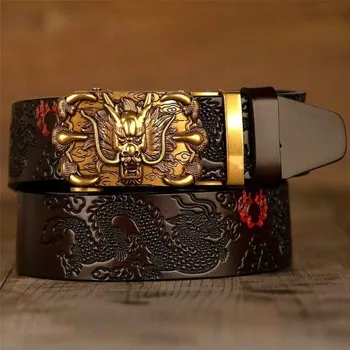 Opasek Pánský kožený pásek s čínským drakem 130 cm 6