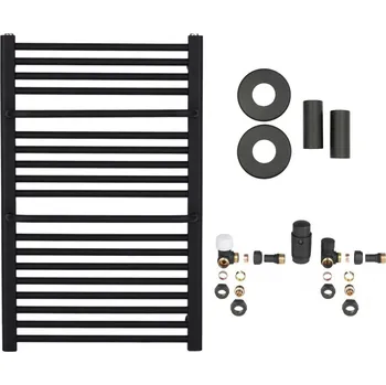 Radiátor CERANO - Koupelnový radiátorový set Antonio - kombinované vytápění, wifi tyč - boční jednobodové připojení - 484W - černá matná - 860x550 mm