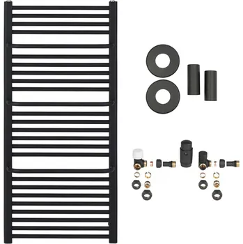 Radiátor CERANO - Koupelnový radiátorový set Antonio - ústřední vytápění - boční jednobodové připojení - 857W - černá matná - 1460x550 mm