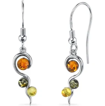 Náušnice Stříbrné visací náušnice s jantary Pantya