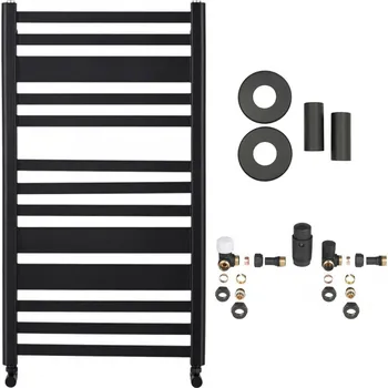 Radiátor CERANO - Koupelnový radiátorový set Enrico - ústřední vytápění - boční jednobodové připojení - 467W - černá matná - 970x500 mm