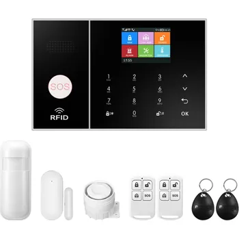 vypínač WiFi GSM alarmový systém Tuya Smart Home Centrální jednotka s pohybovým a dveřním senzorem, sirénou, RFID čipy a dálkovými ovladači