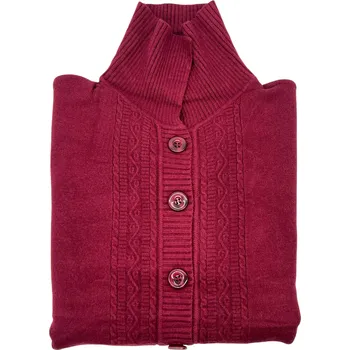 Dámský svetr Fifan Dámský hedvábný svetr na zapínání HABY Barva: Vínová, Velikost: 2XL-3XL