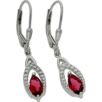 Náušnice Goldstore Visací stříbrné náušnice s rubíny Červená