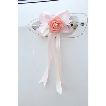 Svatební mašle na kliku dveří – růžová elegantní dekorace