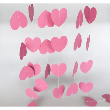 Svatební dekorace Girlanda papírová (srdce růžové) 4m