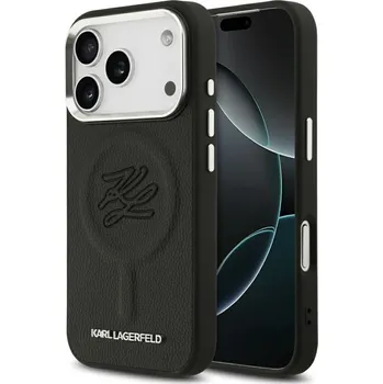 Náhradní kryt pro mobilní telefon Karl Lagerfeld Kryt pro iPhone 17 Pro s MagSafe Klhmp17Lpgfklrdk (Pu W/ Initial & Metal Logo) Black