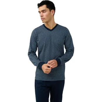 Pánské pyžamo Pánské bavlněné pyžamo s manžetami a geometrickým vzorem Vamp 23671 blue velikost M