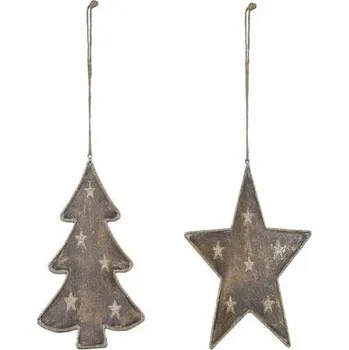 Závěs stromek/hvězda, zlatá patina 14cm, balení obsahuje 2 kusy!|Ego Dekor