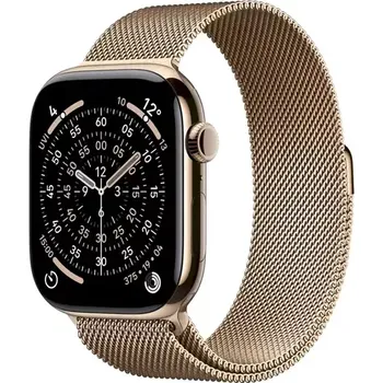 Apple Watch Series 11 GPS+Cellular 46mm Zlaté titanové tělo - Zlatý milánský tah M/L (MFD84MP/A)