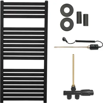 Radiátor CERANO - Koupelnový radiátorový set Vincenzo - kombinované vytápění, termo tyč - boční jednobodové připojení - 300W - černá matná - 970x450 mm