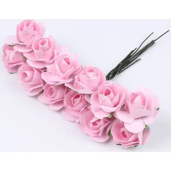 Růžičky papírové na drátku 2cm - růžové (12ks)