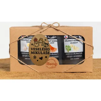 Dárková krabička Křupavý sýr Dárková sada 3 druhů lyo korbáčiků od Bači veselého mikuláše (Křupavý sýr Dárková sada 3 druhů lyo korbáčiků od Bači veselého mikuláše)