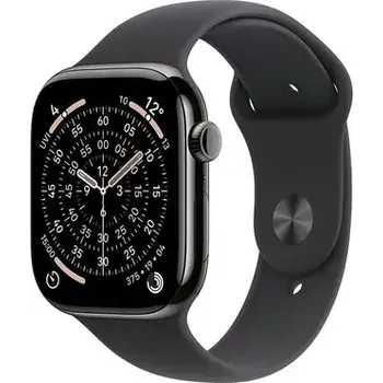 Chytré hodinky Apple Watch Series 11 GPS+Cellular 42mm Břidlicově šedé titanové tělo - Černý sportovní řemínek S/M (MF8R4MP/A)