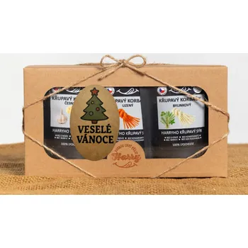 Dárková krabička Křupavý sýr Dárková sada 3 druhů lyo korbáčiků od Bači veselé vánoce stromeček (Křupavý sýr Dárková sada 3 druhů lyo korbáčiků od Bači veselé vánoce stromeček)