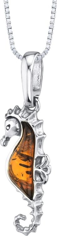 Stříbrný přívěsek mořský koník s jantarem Seahorse