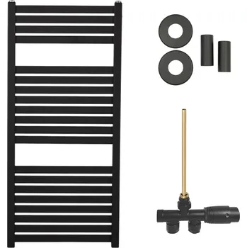 Radiátor CERANO - Koupelnový radiátorový set Vincenzo - ústřední výtápění - boční jednobodové připojení - 300W - černá matná - 970x450 mm