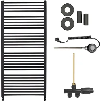 Radiátor CERANO - Koupelnový radiátorový set Alberto - kombinované vytápění, wifi tyč - boční jednobodové připojení - 857W - černá matná - 1380x650 mm