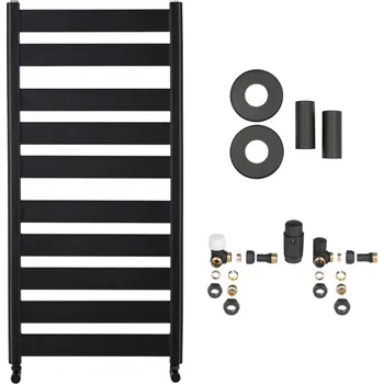 Radiátor CERANO - Koupelnový radiátorový set Marco - kombinované vytápění, wifi tyč - boční jednobodové připojení - 816W - černá matná - 1125x550 mm