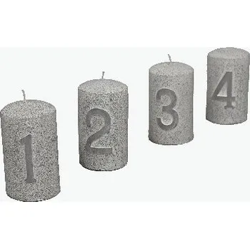 Bytová dekorace Svíčka adventní s číslem 4, šedá, průměr 6 x výška 10 cm|Ego Dekor