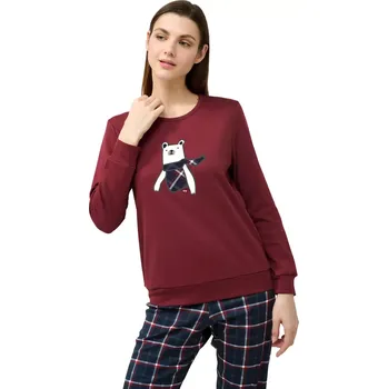 Dámské pyžamo Dámské bavlněné pyžamo s manžetami Vamp 23685 red cabernet velikost XL