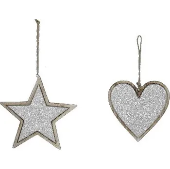 Bytová dekorace Závěs dřevěný, stříbrná, M, balení obsahuje 2 kusy!|Ego Dekor