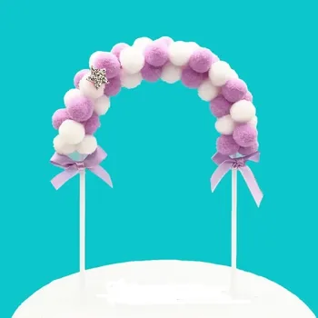 Svatební dekorace Dortový zapich - oblouk z bambulek - (fialovo bílá 20x14cm)