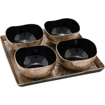 Misky na tácu Skořápka, zlatá/černá, 23,5x23,5x2cm|Ego Dekor