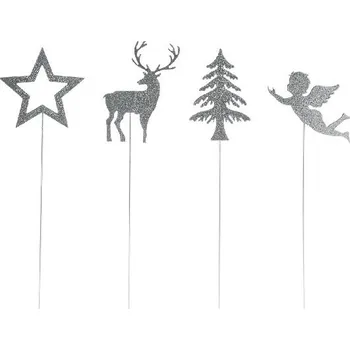 Vánoční dekorace Ego Dekor Zápich vánoční stříbrná 4 ks